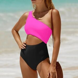 NWT Yonique Women's One Shoulder Swimsuit Cutout Monokini Size Medium